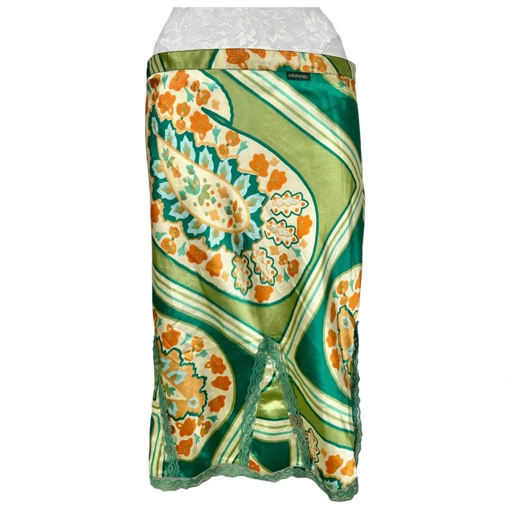 Billabong Silky 90’s Floral Lace Trim Side Zip Y2K Size M/L - Picture 1 of 12